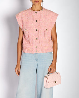 Chanel 21/S Pink Tweed Vest Top with CC Button Detail Size FR 36 (UK 8)