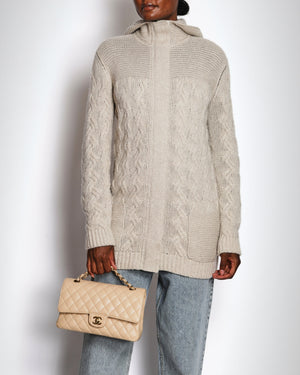 Loro Piana Beige Cashmere Cable Knit Hooded Jumper Size IT 40 (UK 8)