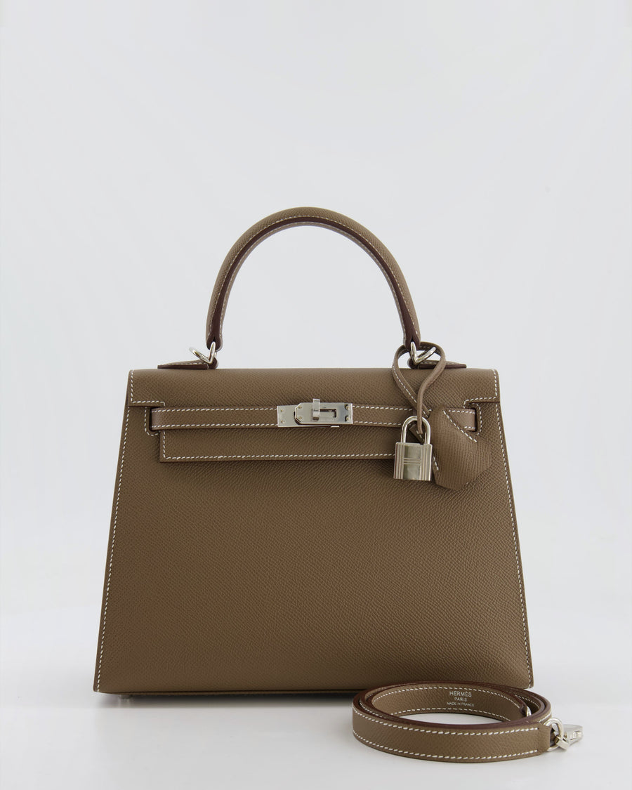 Hermès Kelly 25 Sellier Bag in Etoupe Epsom Leather with Palladium Hardware