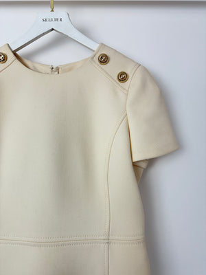 Prada Cream Short Sleeve Midi Dress with Pocket Detail Size IT 44 (UK 12)
