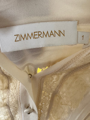 Zimmermann Cream Viscose Long-Sleeve Midi Dress with Ruffle Details Size 1 (UK 10)
