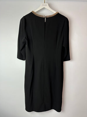 Burberry Black Mini Shift Dress With Gold Chain Neckline Detail Size UK 14