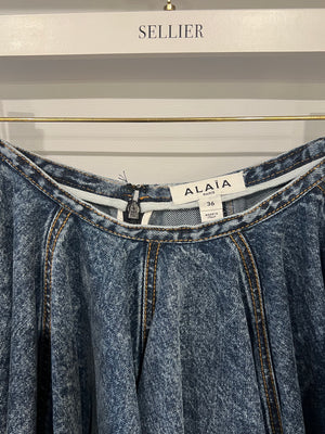 Alaia Blue Denim Pleated Mini Skirt Size FR 36 (UK 8) RRP £1,100