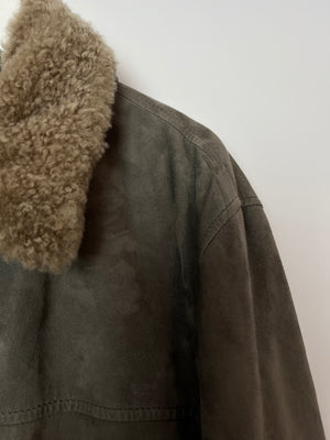 Brunello Cucinelli Grey Suede Jacket with Beige Fur Collar Size M (UK 40)