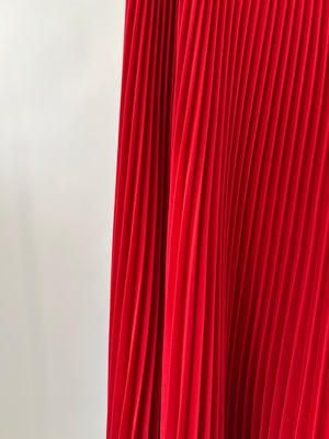 Prada Red Pleated Midi Skirt with Logo Size UK 8