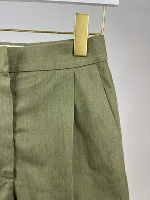 Chanel Khaki High-Waisted Cotton Pleated Shorts with Pocket Detail FR 34 (UK 6)