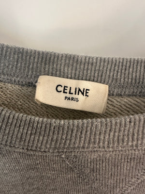 Celine Grey Short Sleeve Logo Sweatshirt Jumper Size M (UK 10)