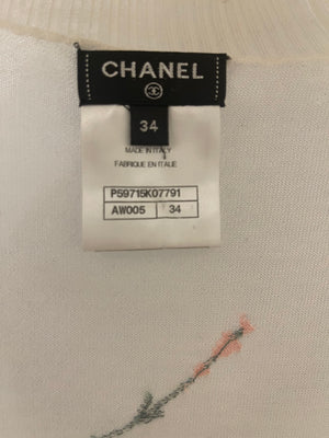 Chanel White Cashmere High-Neck Jumper with Multicolour Floral Details Size FR 34 (UK 6)