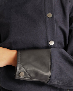 Hermès Navy Jacket with Black Leather Inserts and Logo Buttons Size FR 34 (UK 6) RRP £6,500
