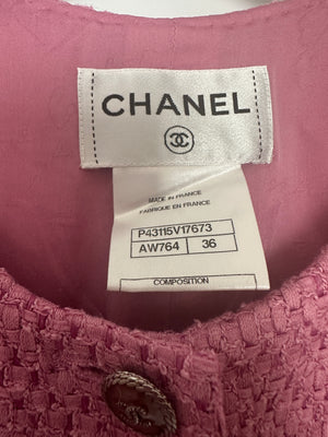 Chanel Pink Lesage Tweed Midi Dress with CC Logo Buttons & Ruffle Hem Details Size FR 36 (UK 8)