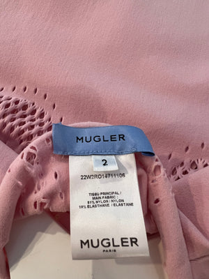 Mugler Light Pink Long Sleeved Mini Dress with Perforated Details Size US 2 (UK 6) RRP £500