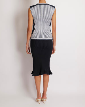 Louis Vuitton Navy and White Knit Crystal Embellished Top and Skirt Set Size S/L (UK 8/12)