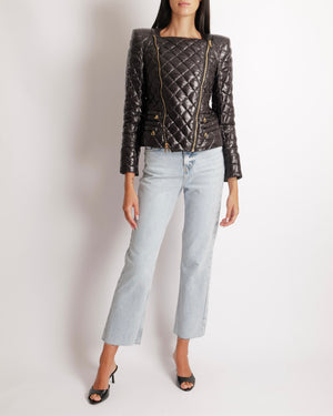 Balmain Black Quilted Puffer Jacket with Gold Zipper Detail Size FR 36 (UK 8) RRP £2,650