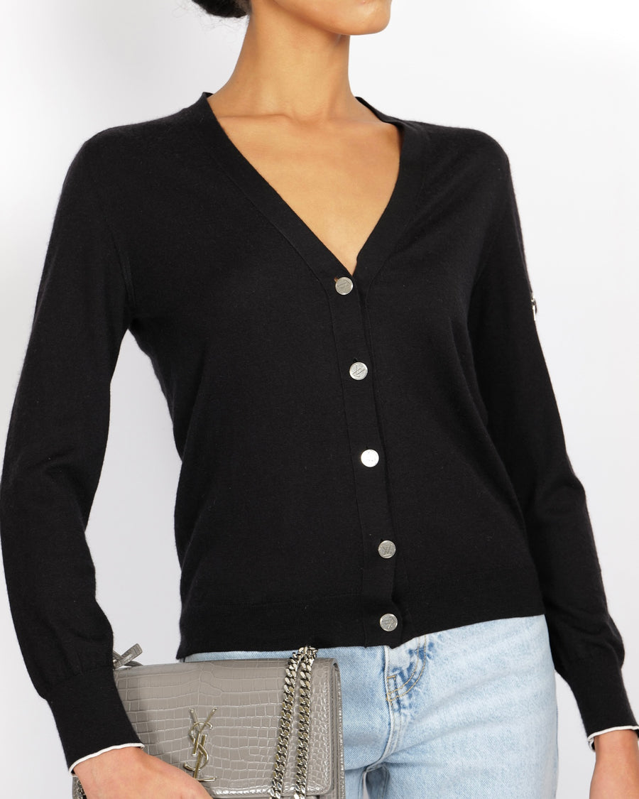 Louis Vuitton Black Cardigan with Silver LV Logo Buttons and Zipper Detail Size S (UK 8)