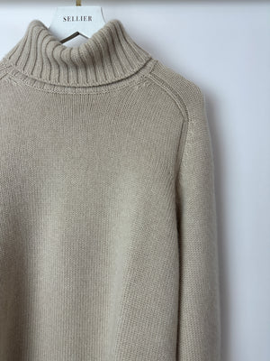 Loro Piana Beige Cashmere Long Sleeve Jumper with High Neck Size M (UK 10)