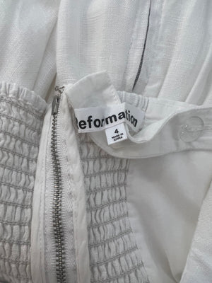 Reformation White Linen Balia Midi Dress with Corset Detail Size US 4 (UK 8)