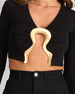 Cult Gaia Laia Top in Black with Gold Sculptural Hardware Detail Size XXS (UK 4) RRP £485