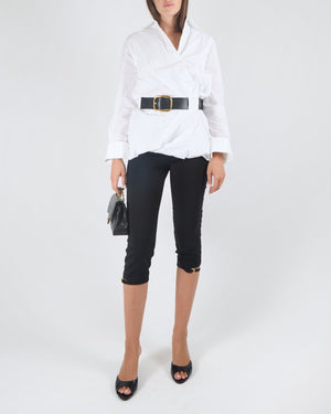 Loewe White Ribbed Shirt with Puff Trim and Black Belt with Gold Buckle Detail Size FR 36 (UK 8) RRP £1,300