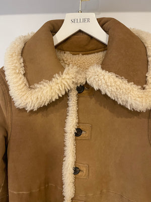 Christian Dior Beige and Cream Shearling Reversible Coat with CD Logo Detail Size FR 38 (UK 10)