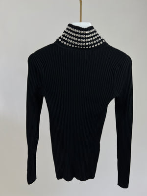 Alexander Wang Black Long-Sleeve Top with Crystals Details Size XS (UK 6)