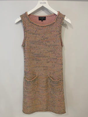 Chanel Pink Multicolour Knitted Mini Dress with CC Logo Detail Size FR 38 (UK 10)