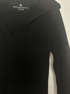 Ermanno Scervino Black Cashmere Ribbed Long Sleeve Jumper with Collar Size IT 36 (UK 4)