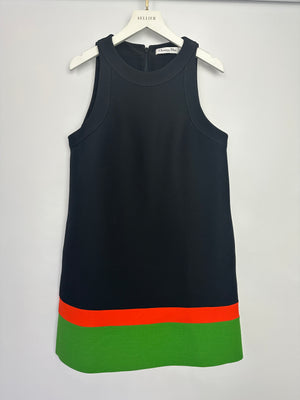 Christian Dior Navy Short Dress with Green & Orange Stripes Detail Size FR 38 (UK 10)
