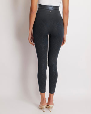 Chanel Navy Shimmery Coco Neige Leggings with Crystal CC Logo Detail Size S (UK 8)