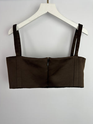 Emilia Wickstead Brown Satin Structured Crop Top Size UK 10
