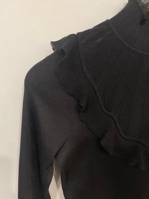 Hermès Black Ruffle Long Sleeve Top with Collar Detail Size FR 34 (UK 6)