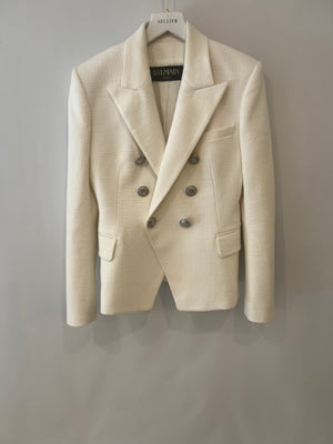 Balmain White Blazer Jacket with Silver Logo Buttons Size FR 40 (UK 12)