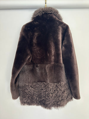 Nour Hammour Brown Shearling Pea Coat Size FR 38 (UK 10)