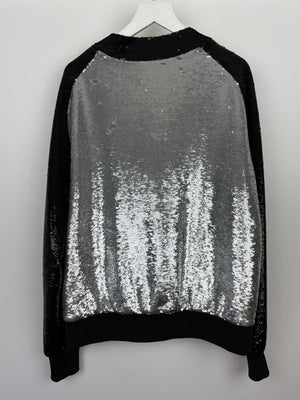 Balmain Black Sequin Panelled Bomber Jacket Size FR 38 (UK 10)