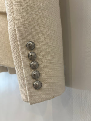 Balmain White Blazer Jacket with Silver Logo Buttons Size FR 40 (UK 12)