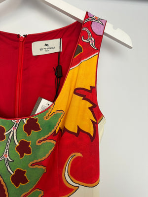 Etro Red and Multicolour Midi Cotton Dress with Open Back Size  IT 40 (UK 8)