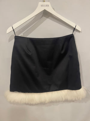 Chanel Black Coco Neige Black Mini Skirt with White Shearling Trim Details and Crystal CC Logo Buttons Size FR 36 (UK 8)