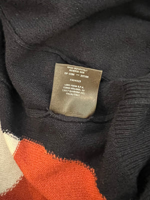 Loro Piana Navy Baby Cashmere Ribbed Long-Sleeved Hooded Gilet with Mushrooms and Fox Print Size IT 40 (UK 8)