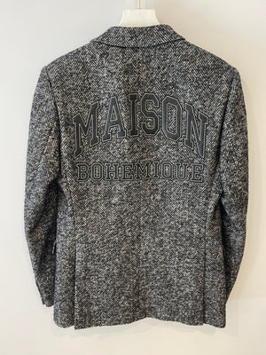 Maison Bohemique Grey Wool Blazer Jacket with Logo Detail Size FR 36 (UK 8)