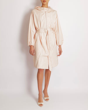Christian Dior Blush Pink Belted Raincoat with Hood and Silver Zipper Detail Size FR 38 (UK 10)