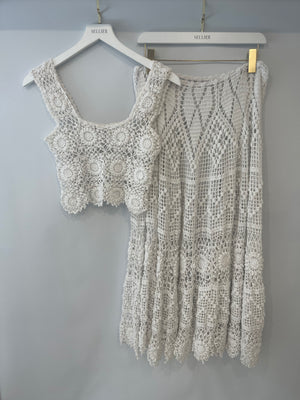 Alix Pinho White Crochet Top and Maxi Skirt Set Size UK 8