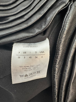 Christian Dior Black Lambskin Leather 3/4 Sleeve Top with Three Buttons Detail Size FR 38 (UK 10)