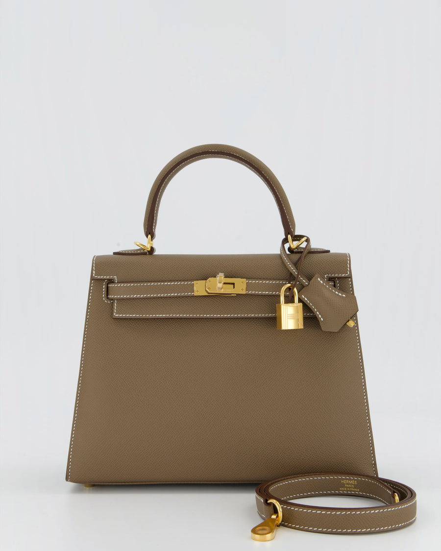*HOLY GRAIL* Hermès Kelly 25 Sellier Bag in Etoupe Epsom Leather and Gold Hardware