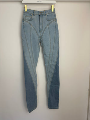 Mugler Light Blue Denim Panelled Skinny Jeans with Back Logo Detail Size FR 36 (UK 8)