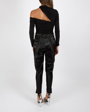 Dolce & Gabbana Black Satin Laced-Up Trousers Size IT 42 (UK 10)
