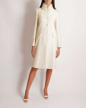 Loro Piana Cream Cashmere Coat with Sable Fur Collar Size IT 40 (UK 8)