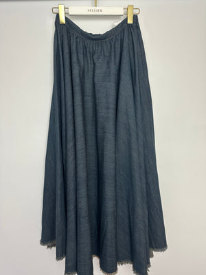 Christian Dior Blue Denim Maxi Skirt with Distressed Hem Detail Size FR 36 (UK 8)