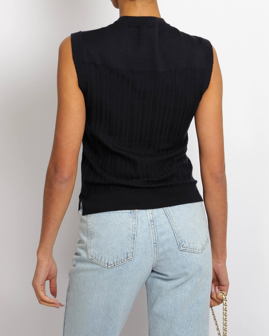 Loro Piana Navy Cashmere Ribbed Sleeveless Top Size IT 40 (UK 8)