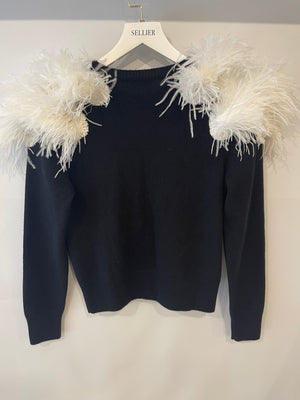 Chanel A/W 2023 Black Cashmere Jumper with White Ostrich Feathers Size FR 36 (UK 8)