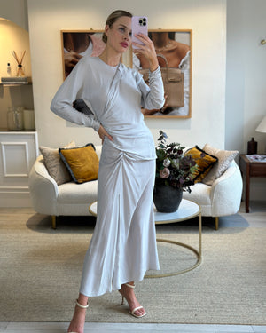 Alessandra Rich Dove Grey Round Neck Maxi Dress with Side Button Detail IT 38 (UK 6)
