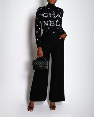Chanel 19/B Black Tweed High-Waist Wide Leg Trousers Size FR 38 (UK 10)